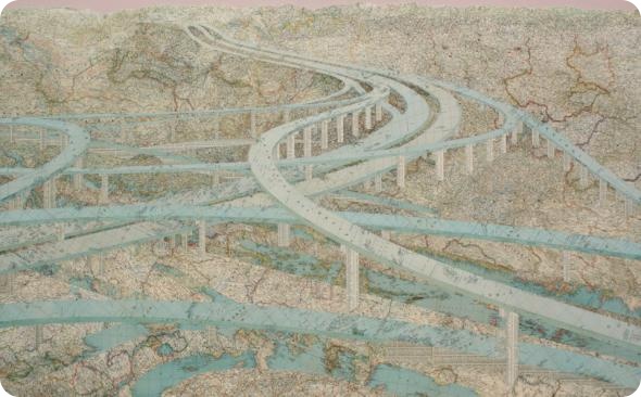 Невероятные коллажи из географических карт от Мэттью Кьюсика.